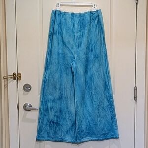 NWOT Beckwoman L Hand Made Blue Tie Dyed Wide Leg Cotton Pants
